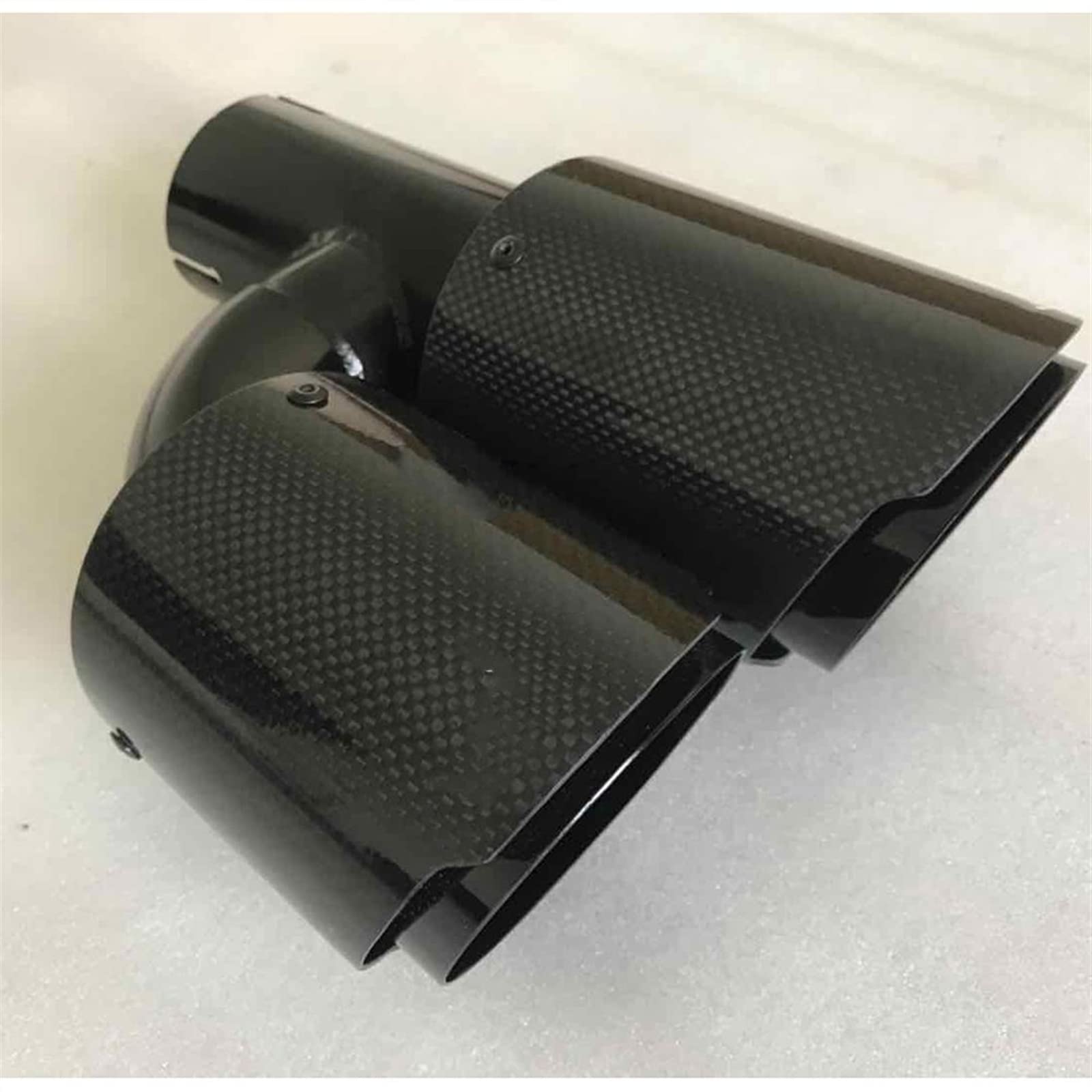 Auspuffblende Für E90 Auto Kohlefaser Rohr Edelstahl Doppel Glänzend Schwarz Carbon Auspuff Endschalldämpfer Auto Endrohr (Größe : 54MM IN 76MM OUT) von chenglongsm