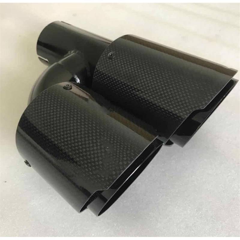 Auspuffblende Für E90 Auto Kohlefaser Rohr Edelstahl Doppel Glänzend Schwarz Carbon Auspuff Endschalldämpfer Auto Endrohr (Größe : 54MM IN 76MM OUT) von chenglongsm