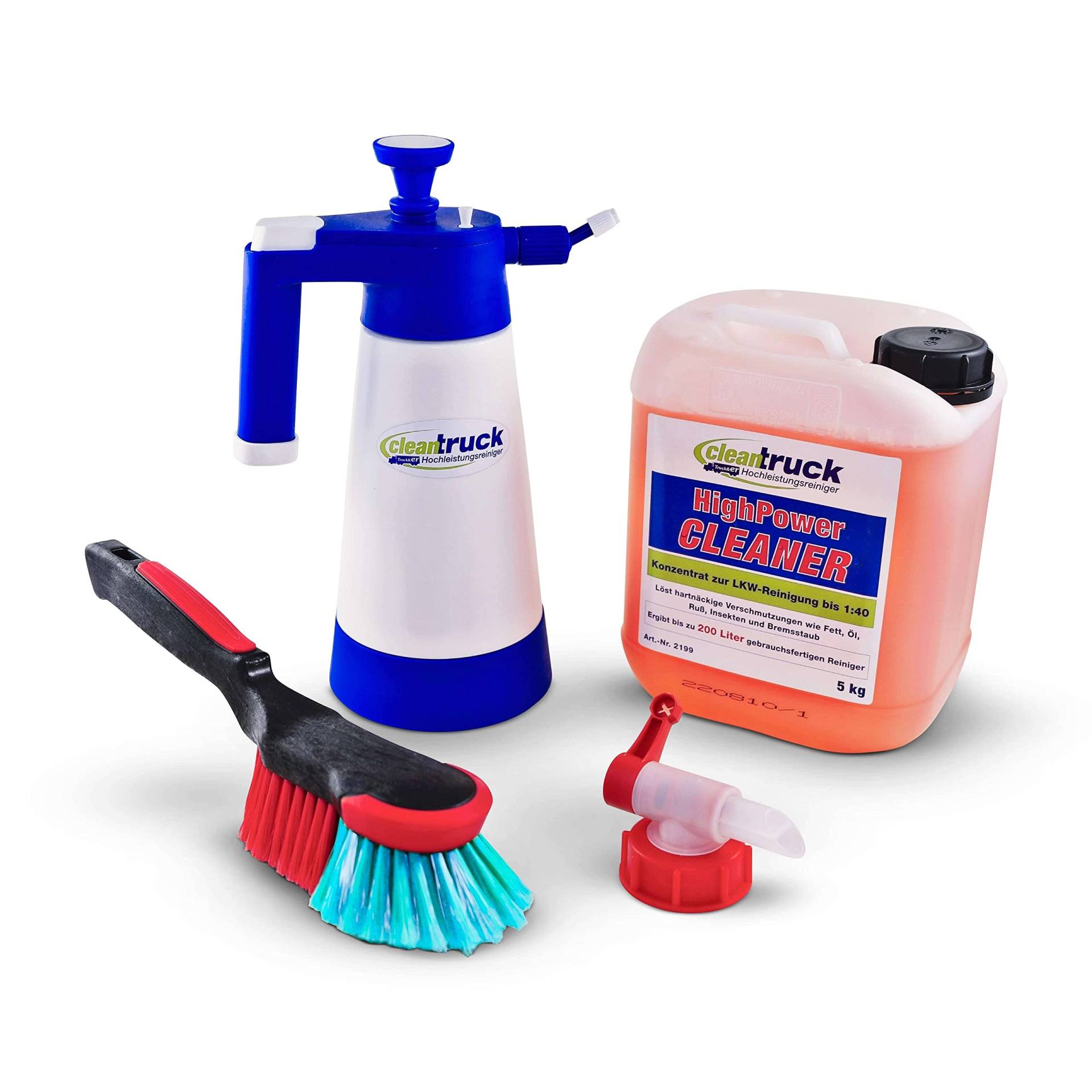 cleantruck Starter Kit Business - Professionelles LKW Reiniger Starter-Paket gegen Regenstreifen & Grünbelag - inkl. Sprühflasche, Zapfhahn & Felgenbürste von cleantruck