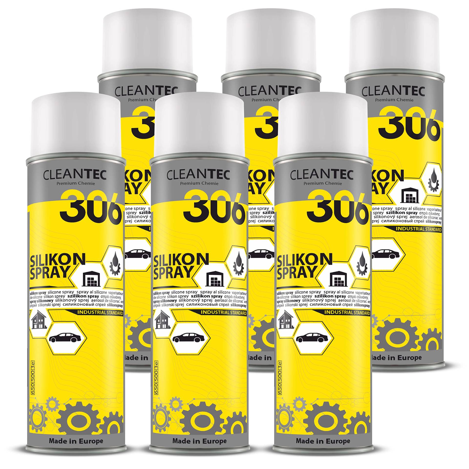 CleanTEC 306 Silikonspray 500ml farblos, schmiert, pflegt, schützt Gummi-, Kunststoff-, Holz- und Metallteile (6) von cms CleanTEC GmbH