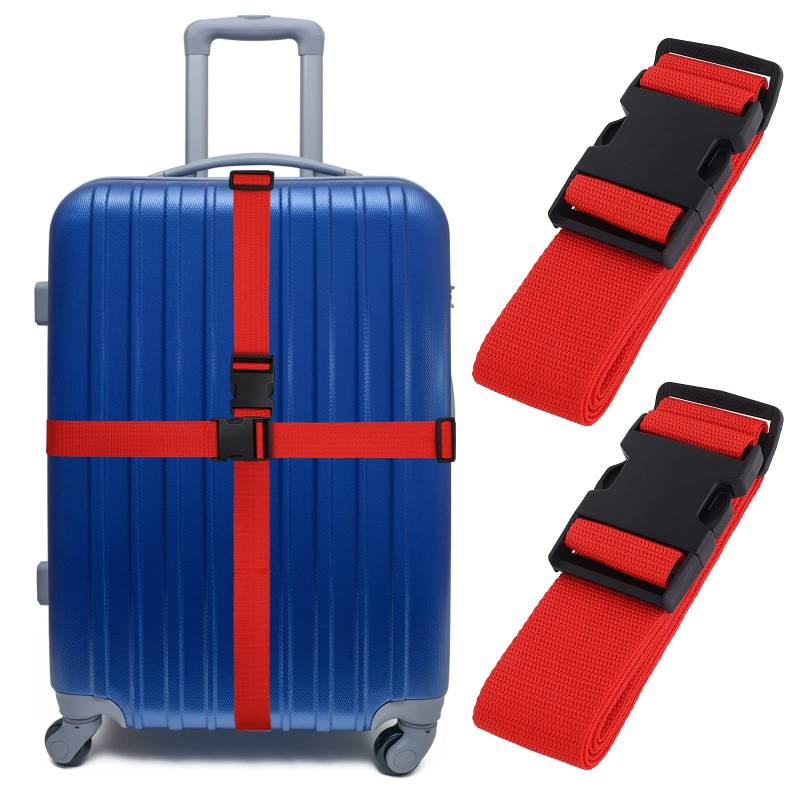 cobee Gepäckgurte, 2 Stück Koffer Gepäckgurte Reisegurt mit Schnellverschluss Schnalle Verstellbarer Koffergurt Gepäck Reisezubehör (Rot) von cobee