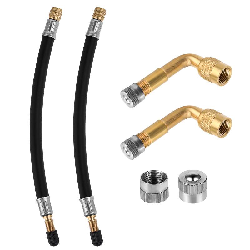 Cobee Reifenventil Verlängerung Adapter, 2pcs 210 mm Ventilverlängerungs Pumpenschlauchadapter mit Kunststoff Ventilkappen mit 2pcs 90 Grad Flexible Gummi Ventilverlängerungsschäfte mit Metall von Cobee