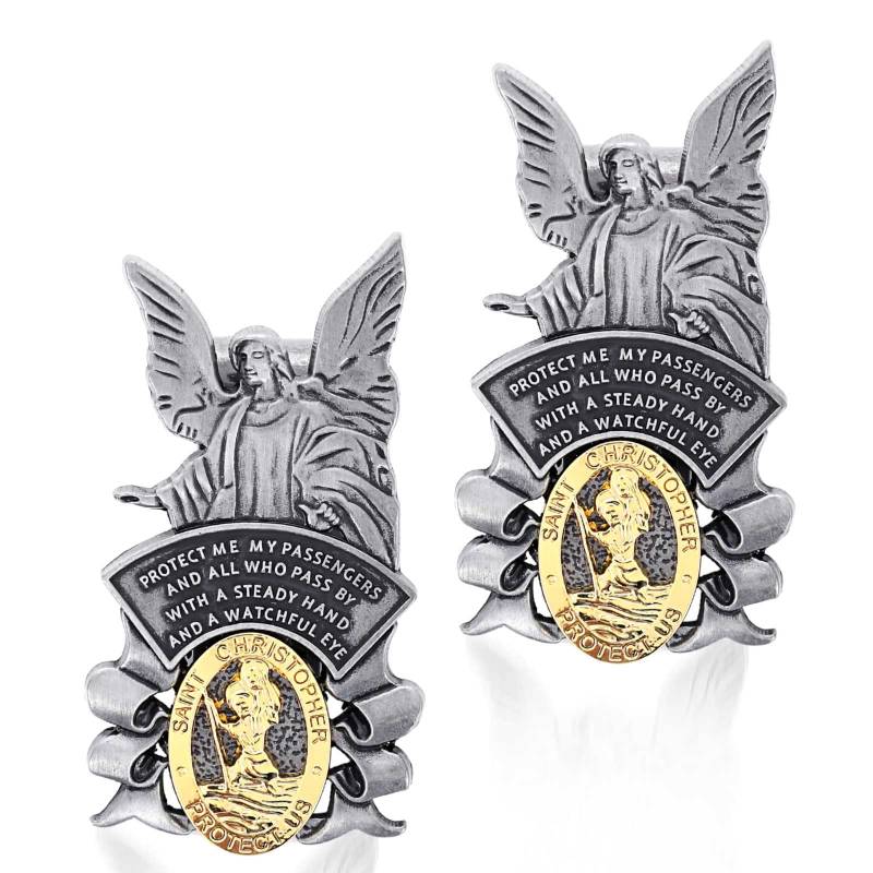 cobee St Christopher Medaille für Auto, Auto Saint Christopher mit Schutzengel Visier Medaille Clip Religiöse Sonnenblende Clip Bless Driving Safety New Driver Geschenk für Reiseschutz (2 Stück) von Cobee