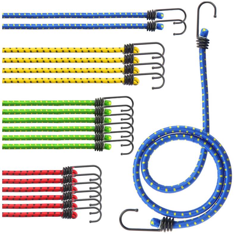 com-four® 10x Spanngummi mit Haken Expander Set – extra Starke Gepäckspanner, 4 Verschiedene Längen – ideal für Auto, Fahrrad, Camping – Expanderseil mit Metallhaken belastbar bis 30 kg von com-four