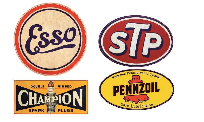 24/7stickers #105/Aufkleber Set 4x Vintage Öl Breite je ca. 6cm Oldtimer Oldschool Retro Rost Esso STP Champion Pennzoil HotRod von 24/7stickers