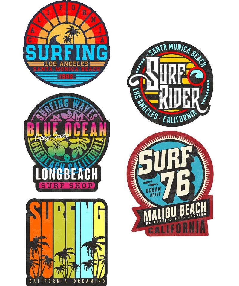 MG627 / 5x Aufkleber SURF Breite je ca. 5cm Surfing Beach Malibu USA LA Surfer Board Vintage Tuning von cut-it folientechnik & design