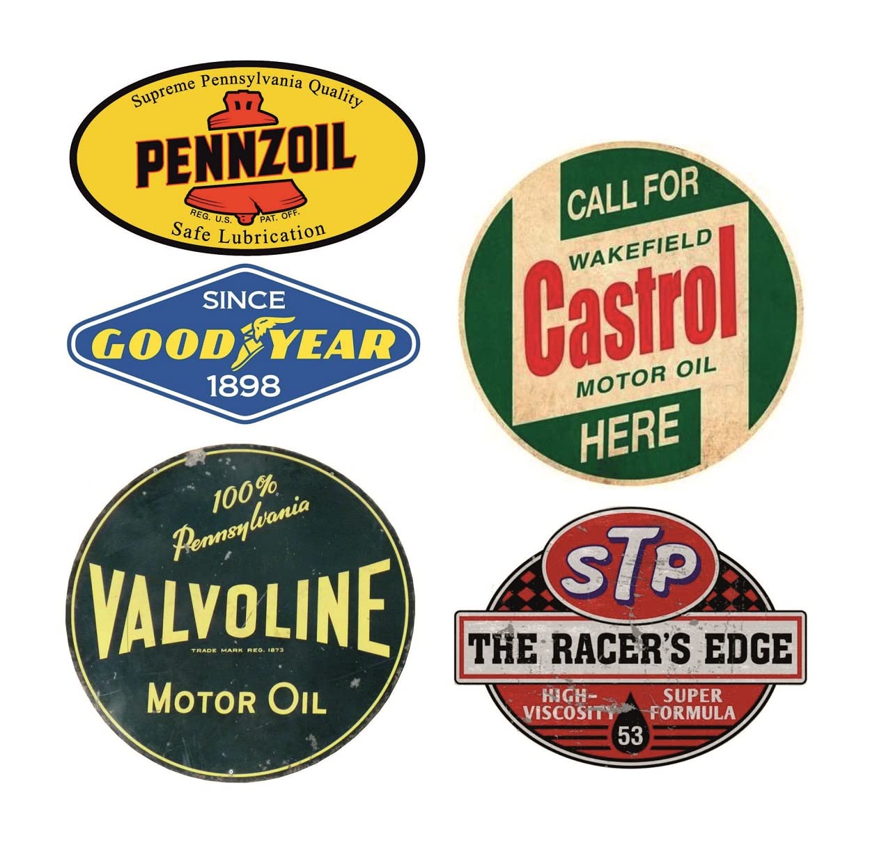 #300 / Vintage Öl Aufkleber Set 5X - Breite je Sticker ca. 6,5cm / Castrol STP Good Year Pennzoil Valvoline Oldtimer Hot Rod Retro von 24/7stickers