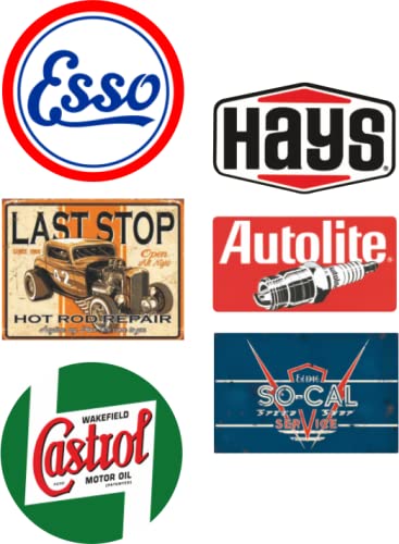 cut-it folientechnik & design MG607 / 6X Hot Rod Aufkleber 9cm Vintage Sticker Set Oldtimer USA V8 Esso Castrol Öl Rost Ratte Rat Look Muscle Car Rally von cut-it folientechnik & design