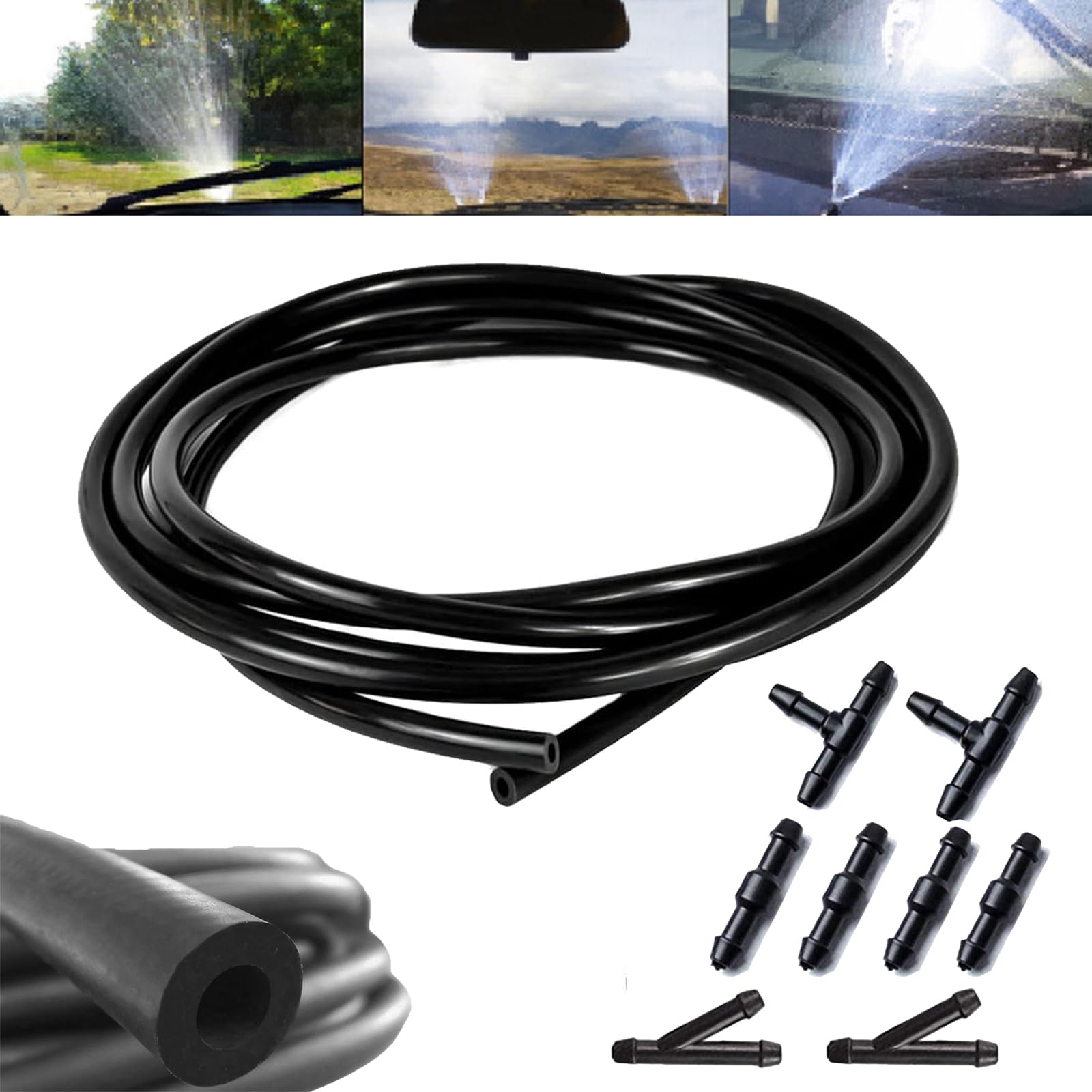 Scheibenwaschanlage Schlauch,dancepandas 2 Meter Wischwasserschlauch Reparaturset Universal Spritzwasserschlauch Mit 3 Adapter, für Scheibenwischer Scheibenwaschanlage Schlauch,dancepandas 2 Meter Wischwasserschlauch Reparaturset Universal Spritzwasserschlauch Mit 3 Adapter, für Scheibenwischer von dancepandas