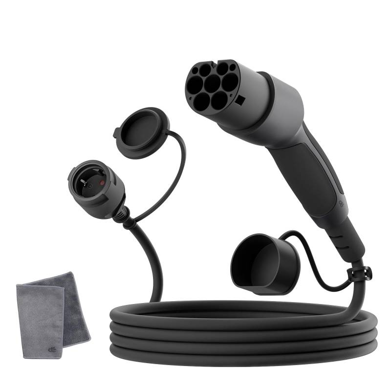 dé Adapter Typ 2 auf Schuko - Elektroauto Ladestecker, 16A 3m. Einfaches Laden an Ladestationen/Wallboxen trotz Verwendung von 230V Ladegeräten für E-Bike, E-Scooter, Motorrad. IP55 Nicht für V2L von dé