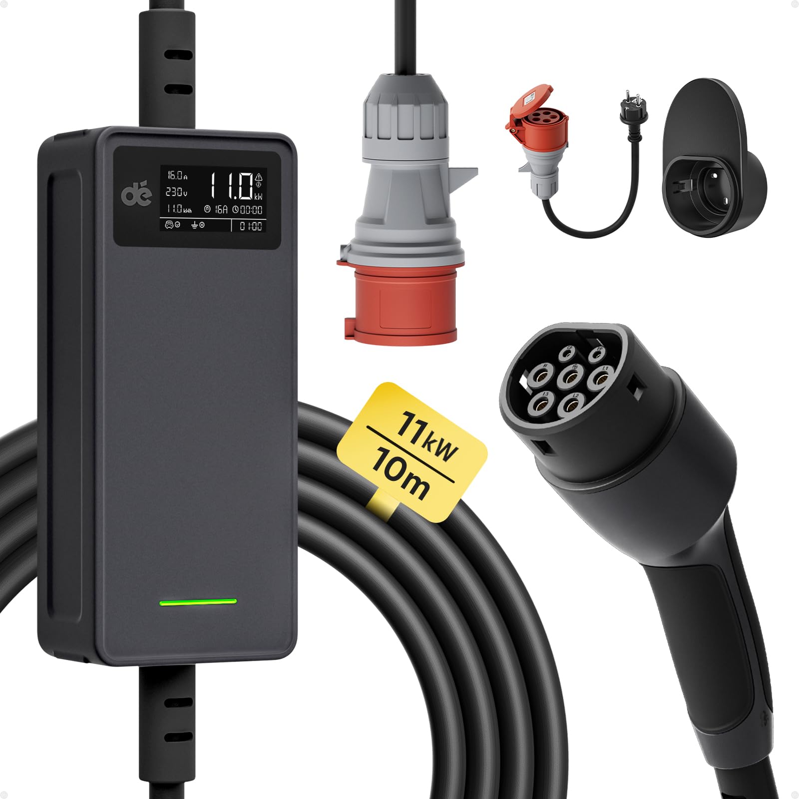 dé Mobile Wallbox 11kW |3-phasig|10m|6-16A |Einstellbare Ladeleistung|, Ladekabel CEE 16a auf Typ 2 und Mobile Ladestation 11kW für ID.3, ID.4, ID.5, Model Y, Model 3, e-up, e-tron andere EV dé Mobile Wallbox 11kW |3-phasig|10m|6-16A |Einstellbare Ladeleistung|, Ladekabel CEE 16a auf Typ 2 und Mobile Ladestation 11kW für ID.3, ID.4, ID.5, Model Y, Model 3, e-up, e-tron andere EV von dé