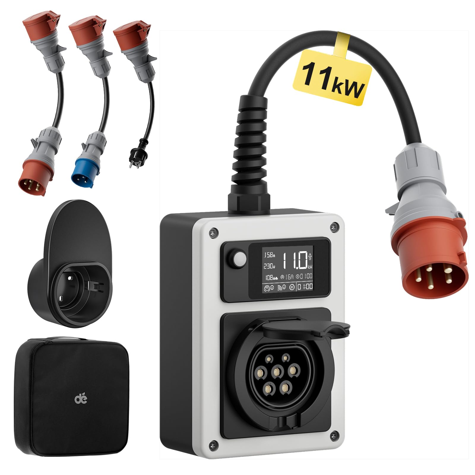 dé Mobile Wallbox 11kW 16A Mit APP EV Charger mit Traveller Adapter Set, CEE Stecker und Typ 2 Steckdose, RFID-Karte für ID.4 ID.5, Model Y/3, e-up, e-tron, Zoe und andere EV und PHEV dé Mobile Wallbox 11kW 16A Mit APP EV Charger mit Traveller Adapter Set, CEE Stecker und Typ 2 Steckdose, RFID-Karte für ID.4 ID.5, Model Y/3, e-up, e-tron, Zoe und andere EV und PHEV von dé