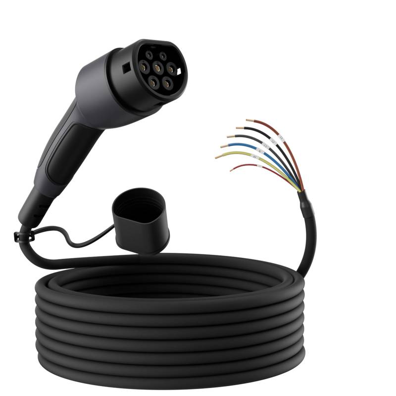 dé Typ 2 Ladekabel offenes Ende 22kW [3-Phasen| 20m| 32A] Freiem Kabelende für Wallbox/Ladestation Ersatzkabel von dé