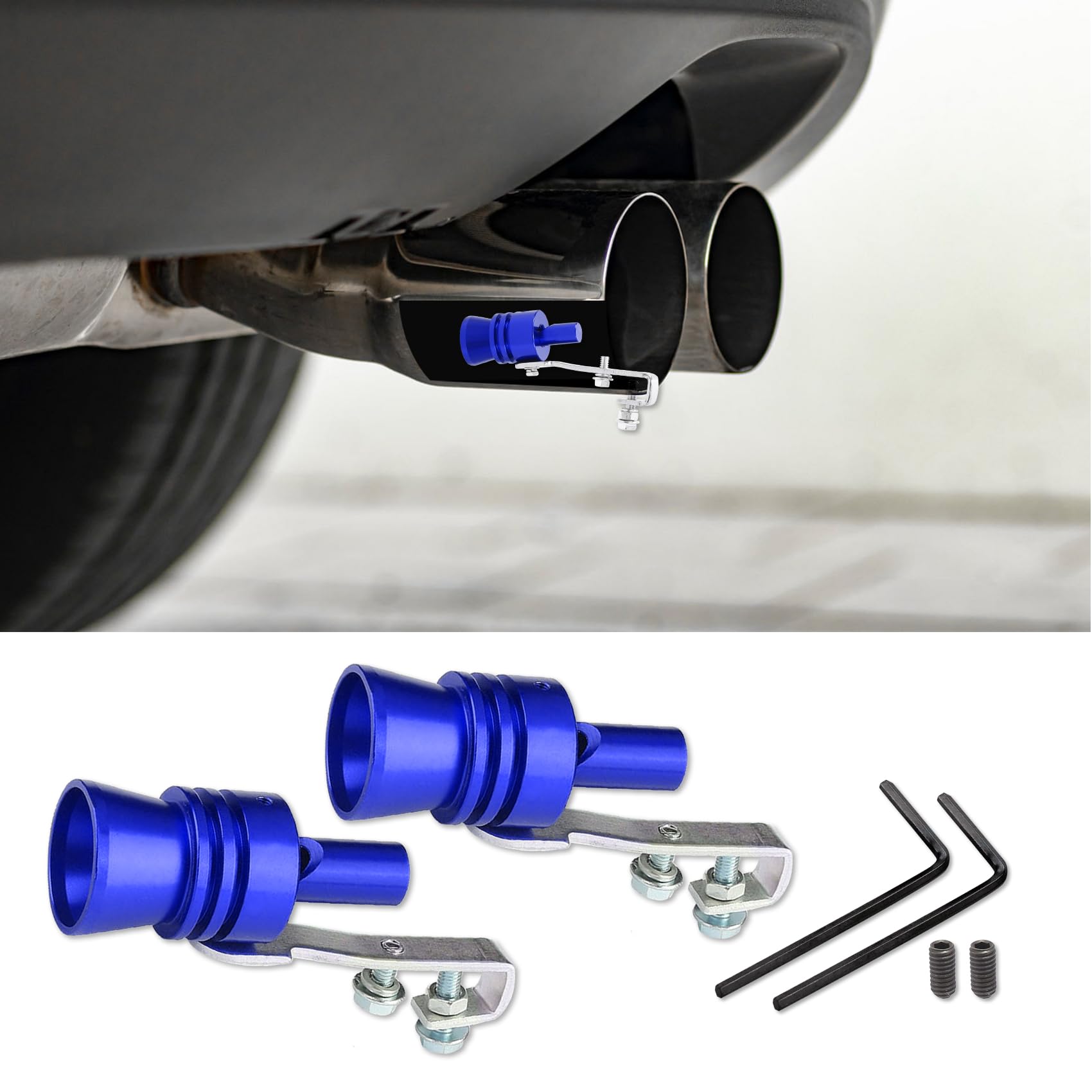 deemars 2PCS Aluminium-Legierung Universal Turbo Pfeife, Auto Auspuff Sound Booster, Turbo Sound Auspufftopf Pfeife, Autozubehör Auspuff Sound Enhancer Geeignet für LKW, Motorrad, Autos (Blue) von deemars