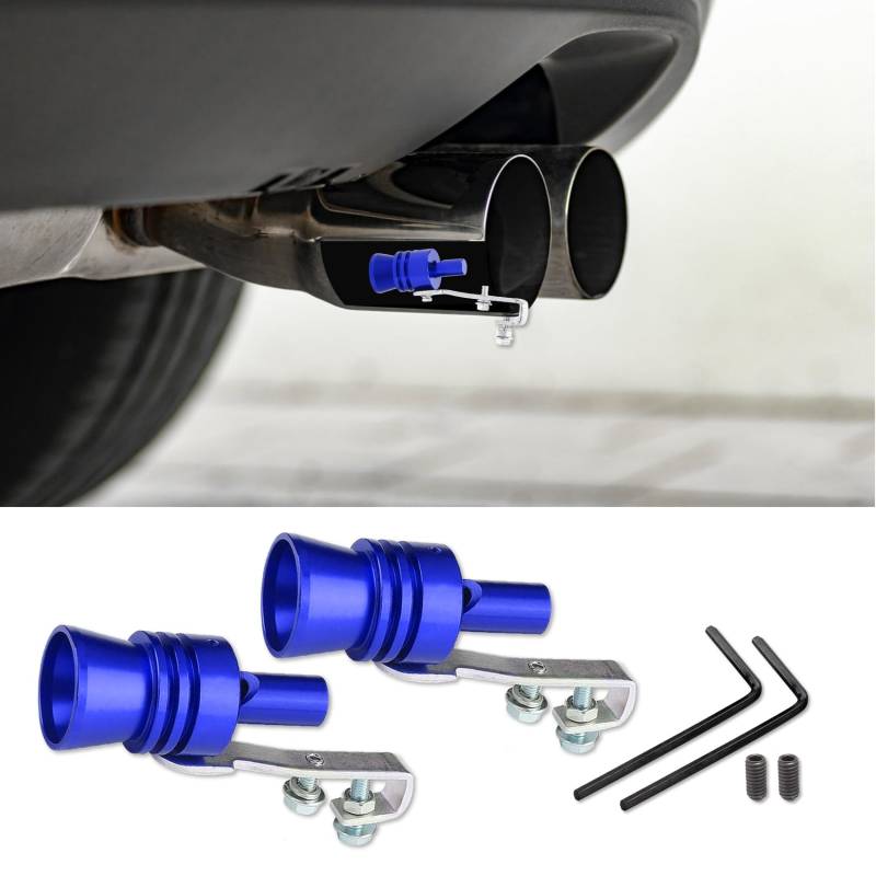 deemars 2PCS Aluminium-Legierung Universal Turbo Pfeife, Auto Auspuff Sound Booster, Turbo Sound Auspufftopf Pfeife, Autozubehör Auspuff Sound Enhancer Geeignet für LKW, Motorrad, Autos (Blue) von deemars