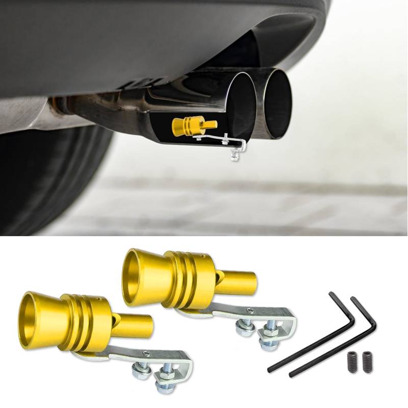 deemars 2PCS Aluminium-Legierung Universal Turbo Pfeife, Auto Auspuff Sound Booster, Turbo Sound Auspufftopf Pfeife, Autozubehör Auspuff Sound Enhancer Geeignet für LKW, Motorrad, Autos (Gold) von deemars