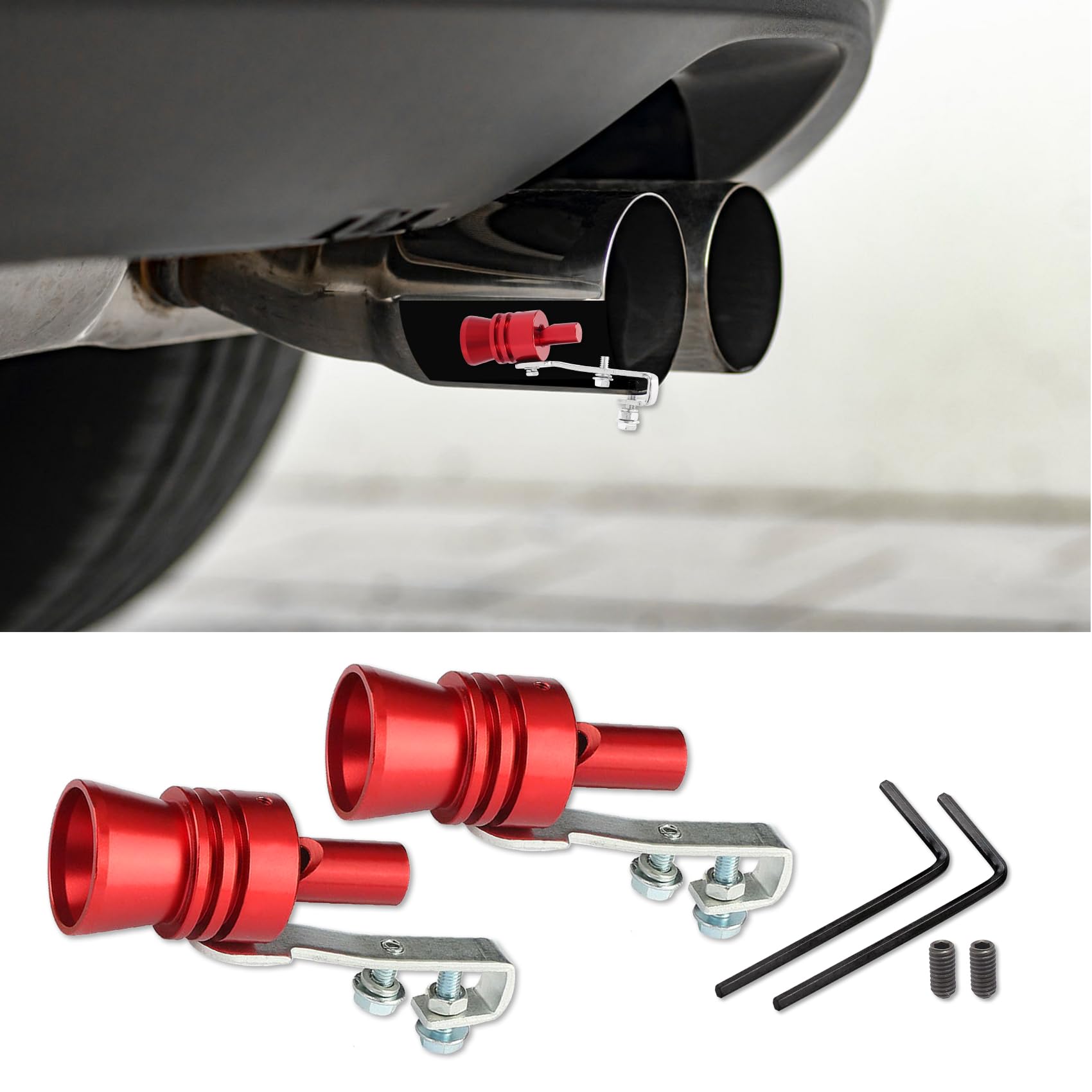 deemars 2PCS Aluminium-Legierung Universal Turbo Pfeife, Auto Auspuff Sound Booster, Turbo Sound Auspufftopf Pfeife, Autozubehör Auspuff Sound Enhancer Geeignet für LKW, Motorrad, Autos (Red) von deemars