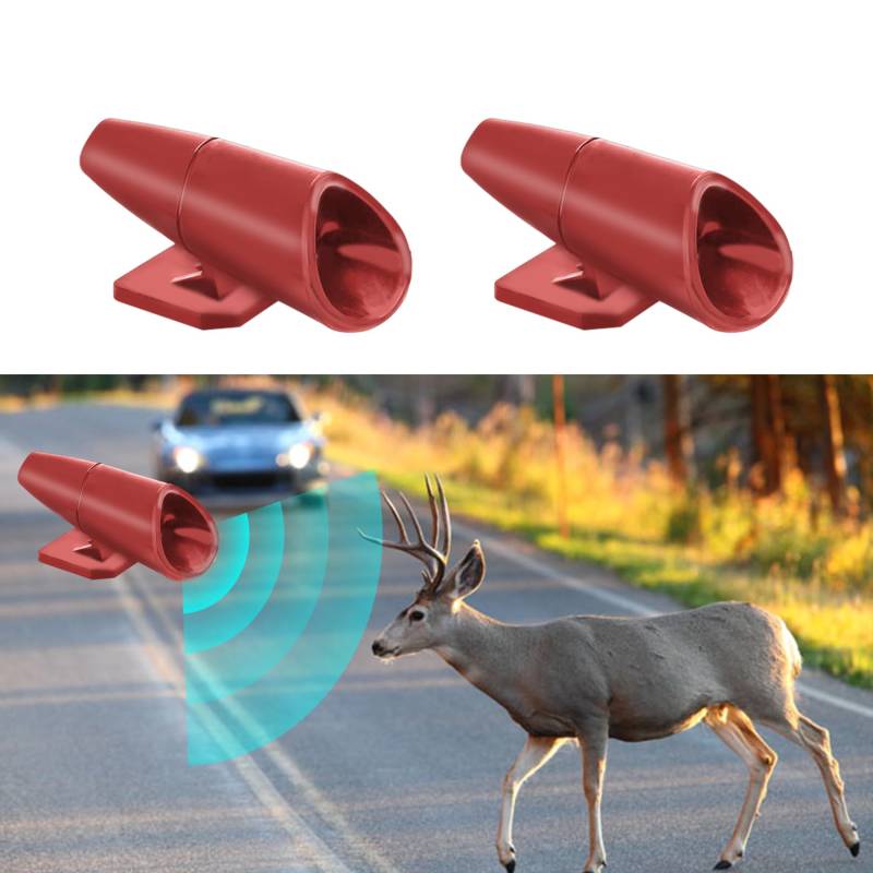 deemars 2PCS Rehpfeifen für das Auto, Universelle Hirschpfeife mit Klebeband, Wasserdichte Auto-Warnpfeifen, Universal Autozubehör für die meisten Autos (Rot, 2PCS) von deemars
