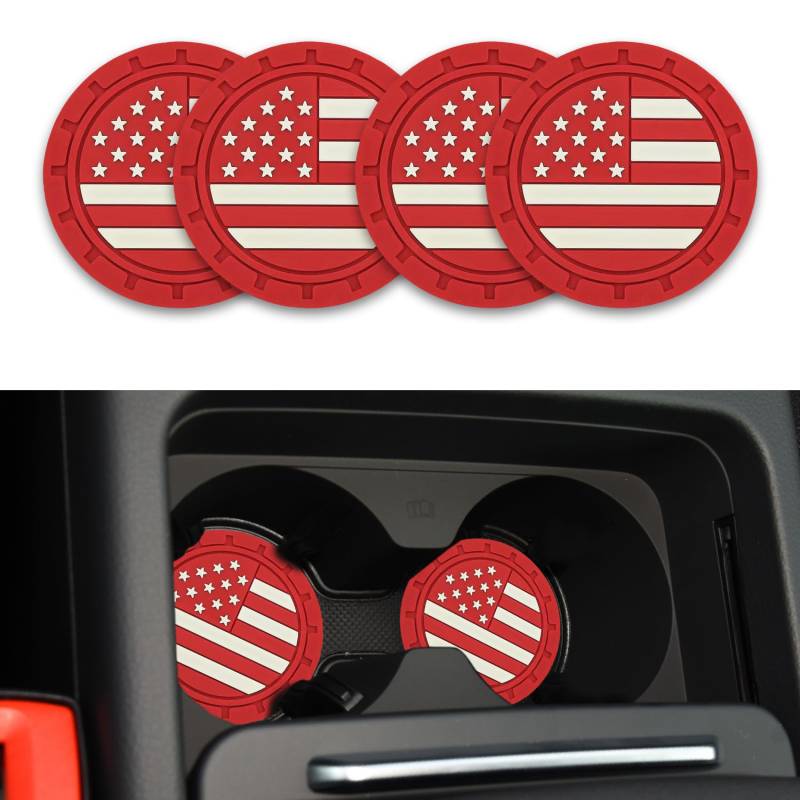 deemars 4PCS Auto Cup Holder Untersetzer, 2,75 Zoll Fahrzeug Cup Holder Einsatz Untersetzer, Auto Interieur Zubehör US Flagge Einsatz Auto Cup Untersetzer Universal für die Autos (Rot) von deemars