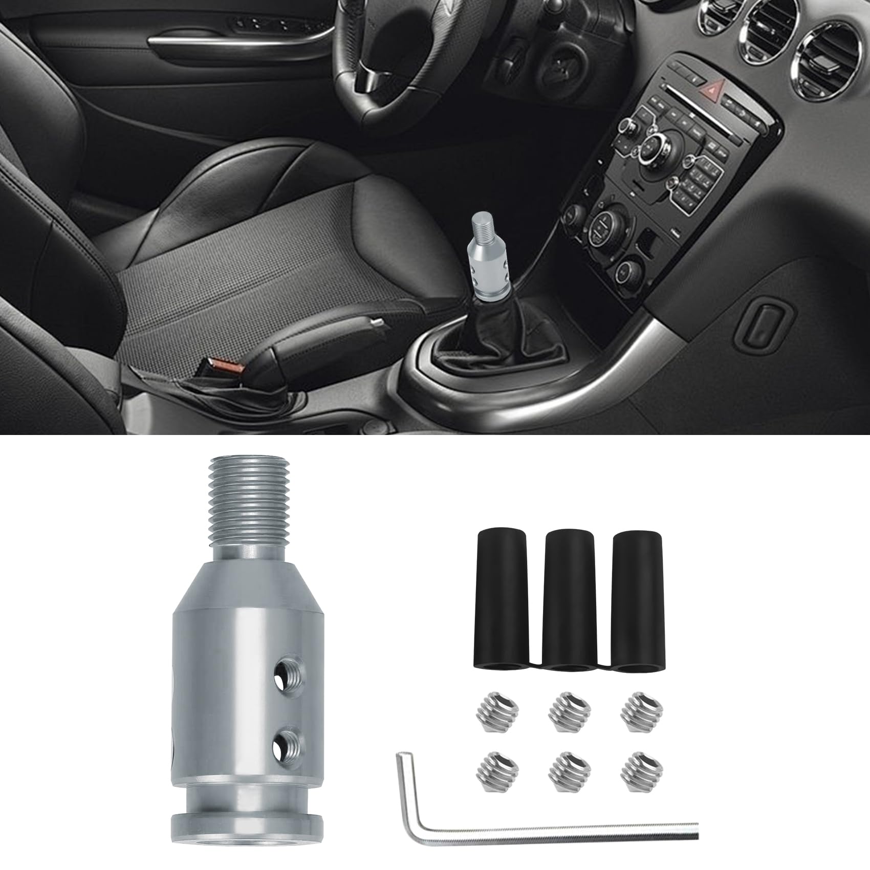 deemars Auto Universal-Schaltknauf-Adapter, Aluminium-Legierung Schaltknauf Adapter, Auto Interieur Zubehör Schaltknauf Boot Retainer Gear Stick Connector für Non-Threaded Manual Gear (Silber) von deemars