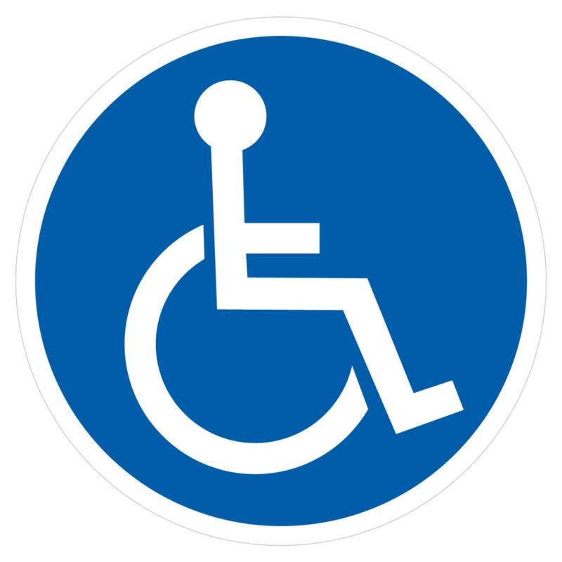 deformaze Sticker Rollstuhlfahrer Behinderten Aufkleber Warnaufkleber Selbstklebend KFZ Auto Scheibe UV Wetterfest Rund Blau Weiß - Verschiedene Größen wählbar (8 cm) von deformaze