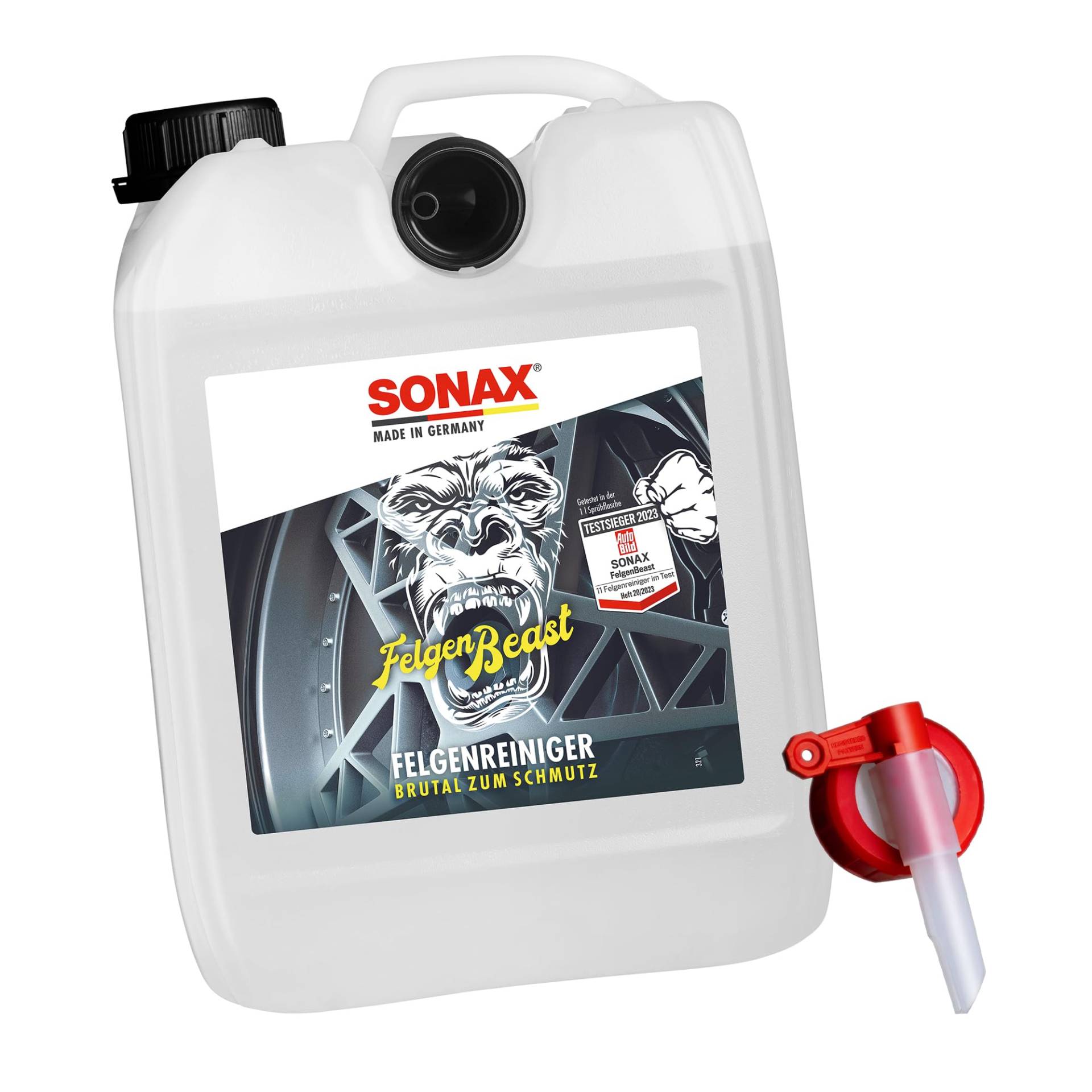 Auto Felgen Reinigung Bundle: SONAX FelgenBeast Felgenreinger säurefrei im 5L Kanister mit praktischem Ausgießhahn von detailmate