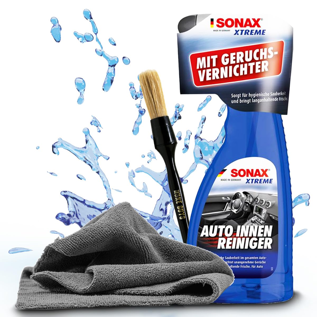 Auto Innenraum Reinigungsset | Sonax Xtreme AutoInnenReiniger 500ml + Detailing Pinsel + Mikrofasertuch | Innenraum Reiniger Set |Innenraumreiniger Cockpitpflege Innenreiniger von detailmate