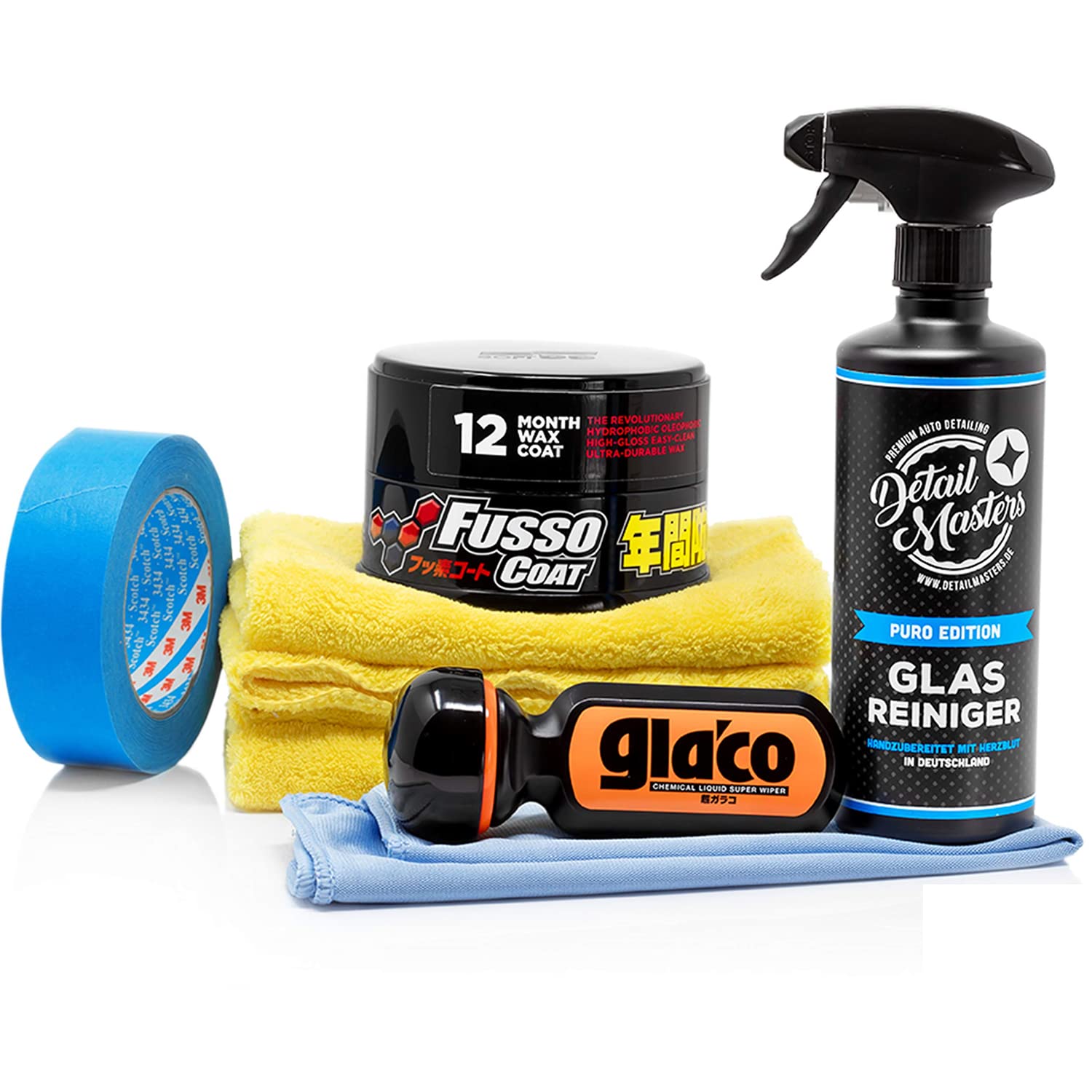Auto Lack Glas - Versiegelung Lack & Glas: Soft 99 - New Fusso Coat: Hartwachs - Glaco: Scheibenversiegelung - 3M Band - 2 Poliertücher - Detailmasters Glasreiniger - ValetPRO Glasreinigungstuch Auto Lack Glas - Versiegelung Lack & Glas: Soft 99 - New Fusso Coat: Hartwachs - Glaco: Scheibenversiegelung - 3M Band - 2 Poliertücher - Detailmasters Glasreiniger - ValetPRO Glasreinigungstuch von detailmate