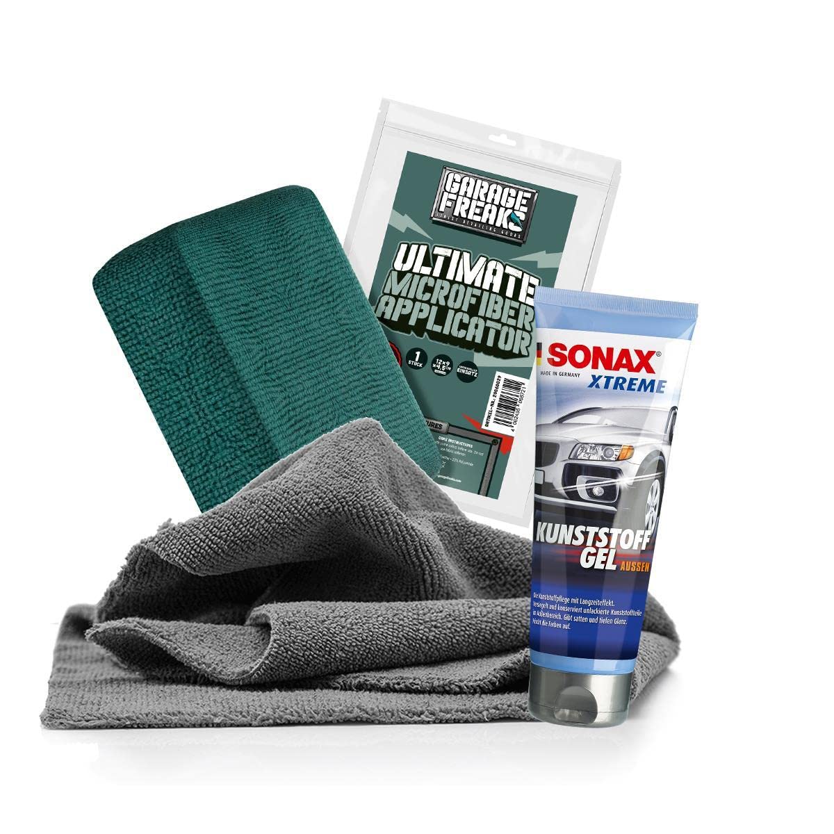 Kunststoffpflege Bundle - SONAX XTREME KunststoffGel Außen 0,25L + Garage Freaks Mikrofaser Applikator + detailmate Mikrofasertuch 380GSM - Zur Pflege von Kunststoffteilen im Außenbereich Kunststoffpflege Bundle - SONAX XTREME KunststoffGel Außen 0,25L + Garage Freaks Mikrofaser Applikator + detailmate Mikrofasertuch 380GSM - Zur Pflege von Kunststoffteilen im Außenbereich von detailmate