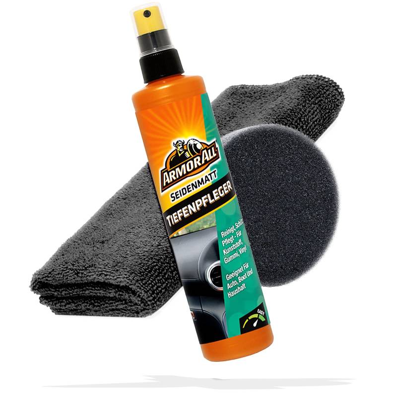 detailmate Auto Cockpitpflege Bundle: Armor All Kunststoff Tiefenpfleger seidenmatt 300ml Microfasertuch Premium 320GSM Applikatorpad Ø90mm | Kunststoffpflege Auto Innenraum von detailmate