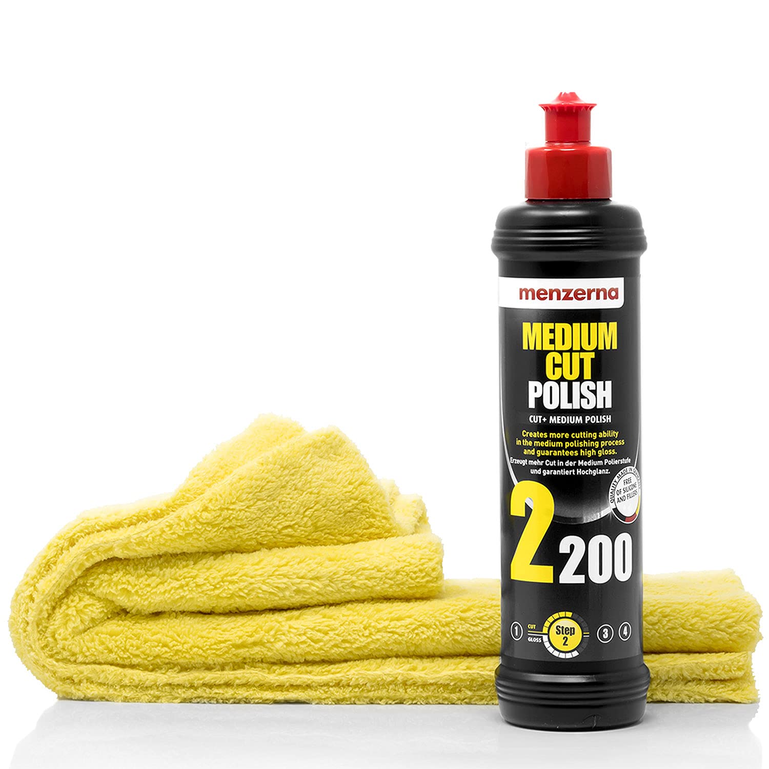 detailmate Auto Polier Set - Autopflege: Menzerna Autopolitur Medium Cut Polish 2200, 250 ml + Mikrofaser Auto Poliertuch, 40x40cm, perfekt zum Auspolieren auf Autolack von detailmate