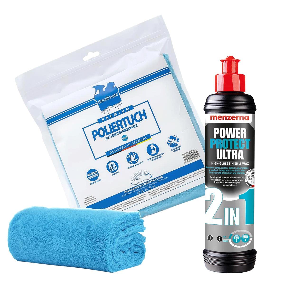 detailmate Auto Polier Set - Autopflege: Menzerna Lackversiegelung Power Protect Ultra 2 in 1, 250 ml - Autolack Versiegelung + Mikrofaser Auto Poliertuch, 40x40cm, perfekt zum Auspolieren Autolack detailmate Auto Polier Set - Autopflege: Menzerna Lackversiegelung Power Protect Ultra 2 in 1, 250 ml - Autolack Versiegelung + Mikrofaser Auto Poliertuch, 40x40cm, perfekt zum Auspolieren Autolack von detailmate