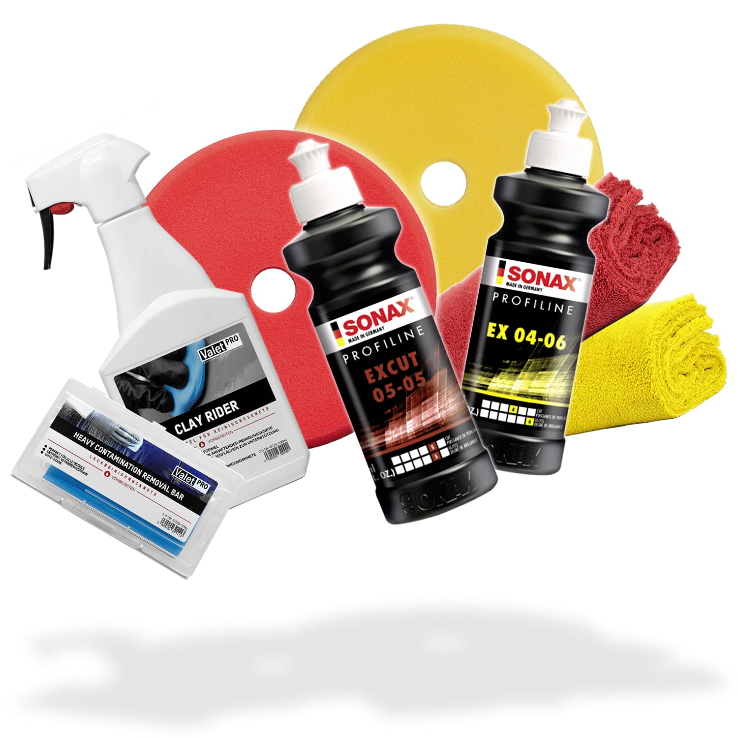 detailmate Auto Politur Set: SONAX Profiline Polituren 2X 250 ml + SONAX Polierpads + ValetPRO Clay Rider 500 ml + Reinigunsknete + Zubehör detailmate Auto Politur Set: SONAX Profiline Polituren 2X 250 ml + SONAX Polierpads + ValetPRO Clay Rider 500 ml + Reinigunsknete + Zubehör von detailmate