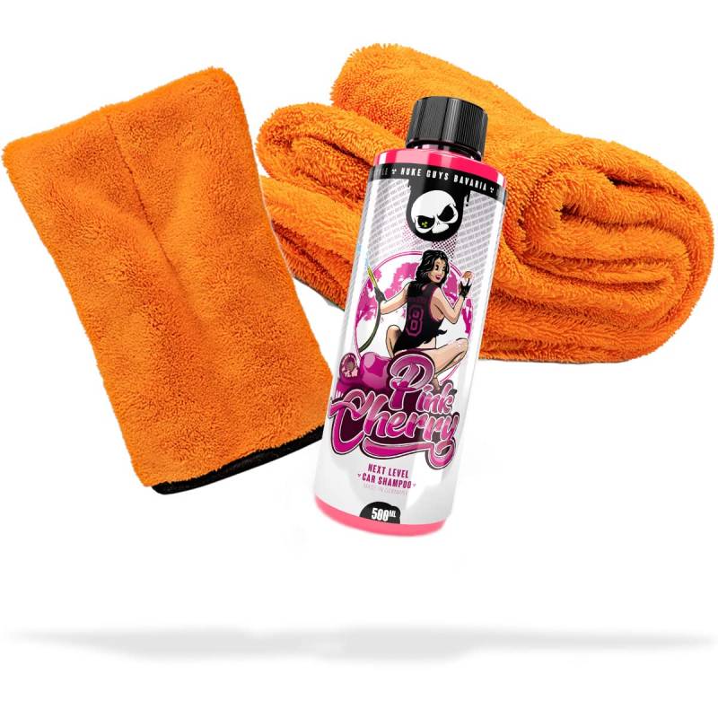 detailmate Auto Wasch- und Trockenset: Nuke Guys Pink Cherry Shampoo - Autoshampoo 500ml + Mikrofaser Präzisionshandschuh + Gamma Dryer Trockentuch XXL für die optimale Handwäsche von detailmate