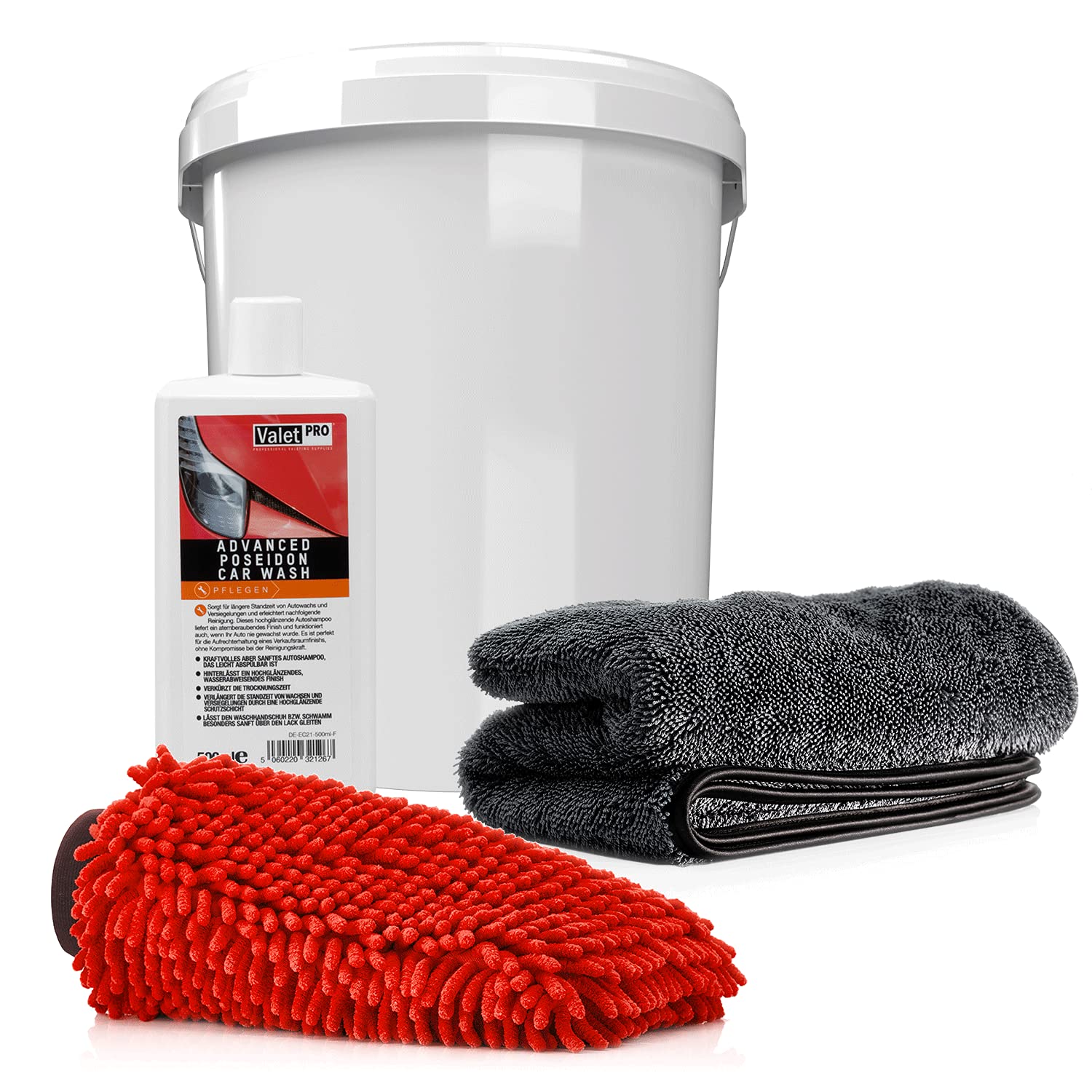 detailmate Auto & Motorrad Wasch Set: ValetPRO Advanced Poseidon Car Wash 500ml + Wascheimer mit passendem Deckel + Mikrofaser Chenille Waschhandschuh + saugstarkes Trockentuch, 50x80cm, 1000GSM detailmate Auto & Motorrad Wasch Set: ValetPRO Advanced Poseidon Car Wash 500ml + Wascheimer mit passendem Deckel + Mikrofaser Chenille Waschhandschuh + saugstarkes Trockentuch, 50x80cm, 1000GSM von detailmate