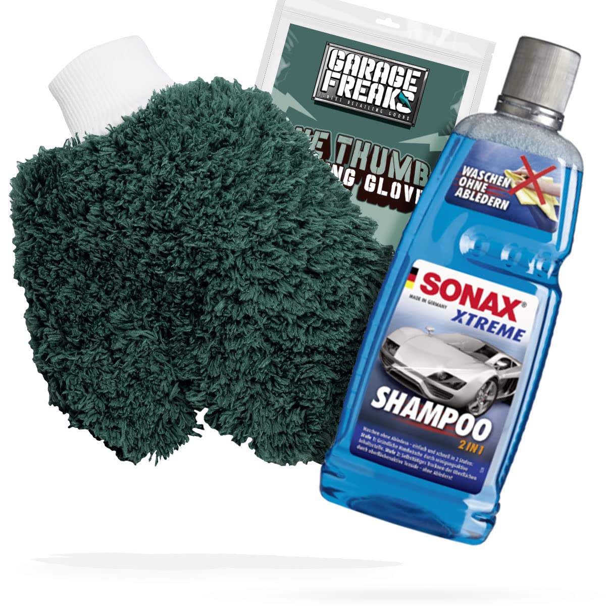 detailmate Autowäsche Bundle - Autoshampoo SONAX Xtreme Shampoo 2in1 1L + Garage Freaks One Thumb Washing Glove - Autopflege Set mit Waschhandschuh und Auto Shampoo detailmate Autowäsche Bundle - Autoshampoo SONAX Xtreme Shampoo 2in1 1L + Garage Freaks One Thumb Washing Glove - Autopflege Set mit Waschhandschuh und Auto Shampoo von detailmate