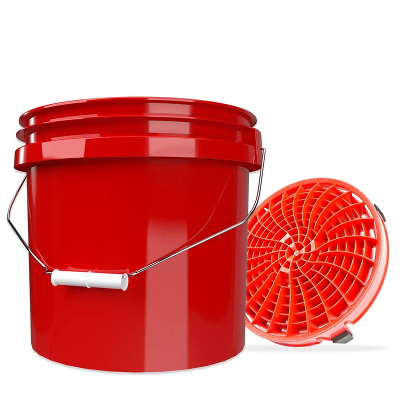 detailmate Autowäsche Set: Wasch Eimer rot 3,5 Gallonen (12 l) mit Detail Guardz Dirt Lock Wascheimereinsatz Rot für eine kratzerfreie Handwäsche von detailmate