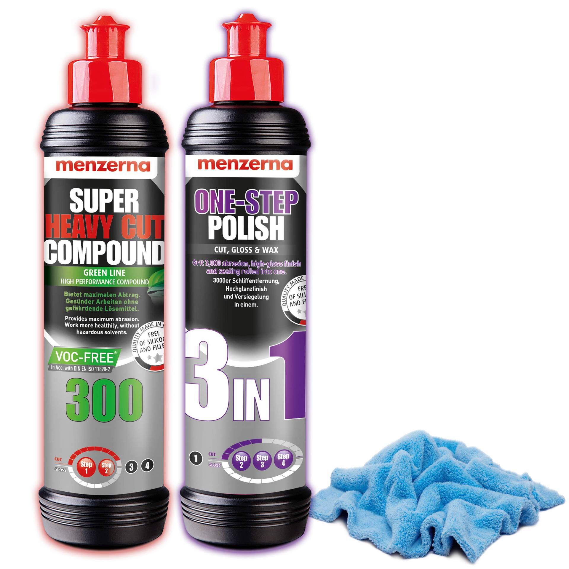 detailmate Einsteiger Politur Set - Menzerna Medium Cut Politur One-Step-Polish 3 in 1 + Menzerna Autopolitur Super Heavy Cut Compound 300, 250 ml + Allzweck Mikrofasertuch + Poliertuch detailmate Einsteiger Politur Set - Menzerna Medium Cut Politur One-Step-Polish 3 in 1 + Menzerna Autopolitur Super Heavy Cut Compound 300, 250 ml + Allzweck Mikrofasertuch + Poliertuch von detailmate