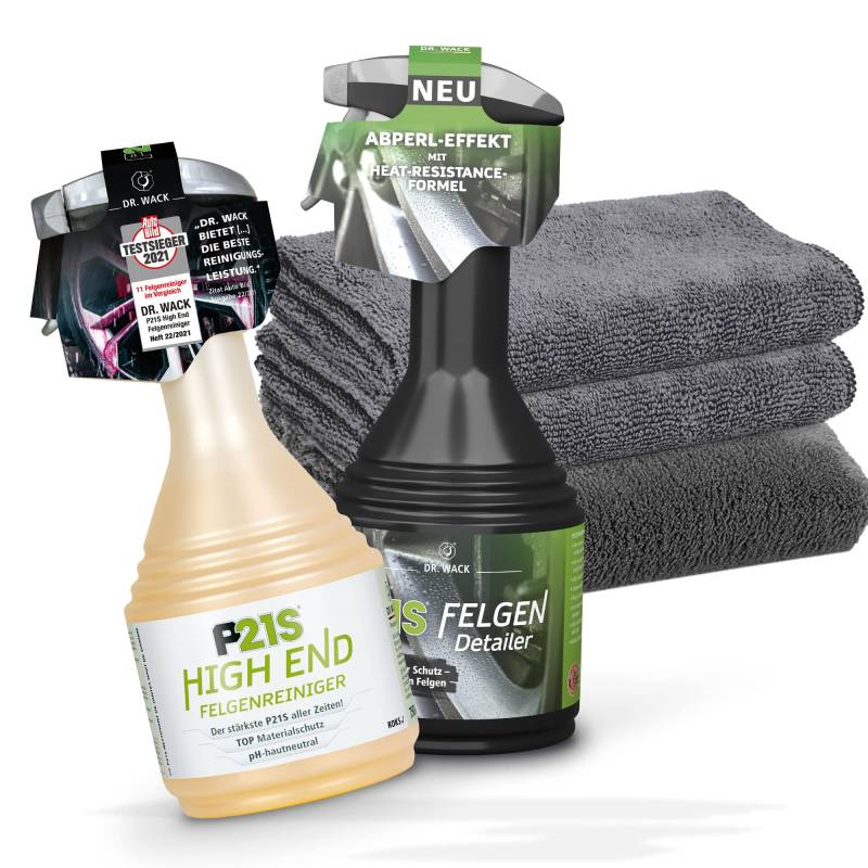 detailmate Felgenreinigung und -Pflege Bundle: Dr. Wack P21S HIGH END Felgenreiniger 0,75L + Dr. Wack P21S Felgen Detailer 0,5L + 3X Mikrofasertücher | Auto Felgen Reinigung und Pflege von detailmate