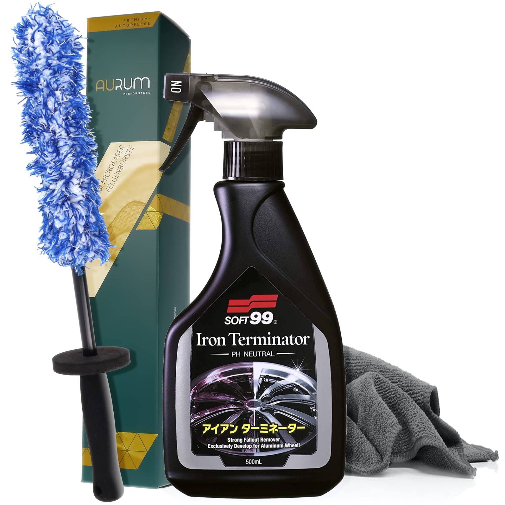detailmate Felgenreinigungsset: Soft99 Iron Terminator Felgenreiniger 500ml + Aurum ultraFlat Microfaser Felgenbürste Mikrofasertuch 320GSM detailmate Felgenreinigungsset: Soft99 Iron Terminator Felgenreiniger 500ml + Aurum ultraFlat Microfaser Felgenbürste Mikrofasertuch 320GSM von detailmate