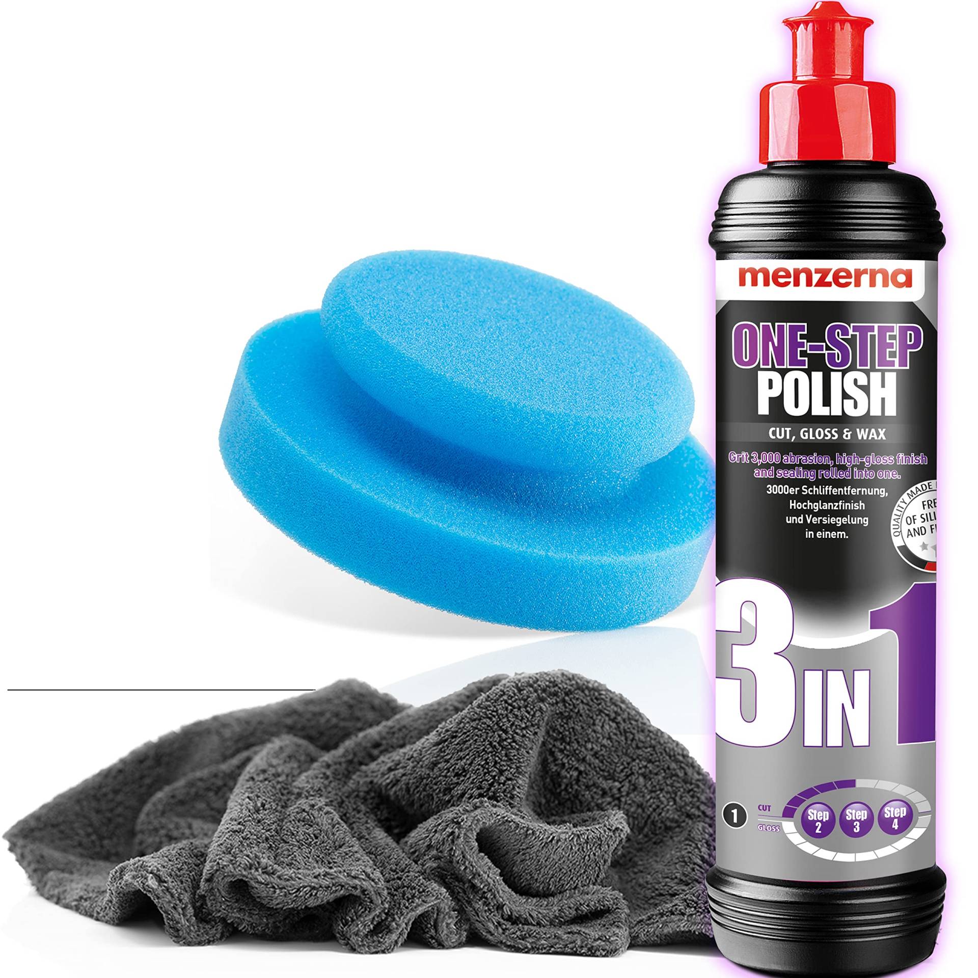 detailmate Handpolitur Auto Set - Menzerna Medium Cut Politur One-Step-Polish 3 in 1, 250ml + Made in Germany Polierschwamm Ø130mm + ultraflausch Mikrofaser Poliertuch 550GSM + 1 Schutzhandschuh detailmate Handpolitur Auto Set - Menzerna Medium Cut Politur One-Step-Polish 3 in 1, 250ml + Made in Germany Polierschwamm Ø130mm + ultraflausch Mikrofaser Poliertuch 550GSM + 1 Schutzhandschuh von detailmate