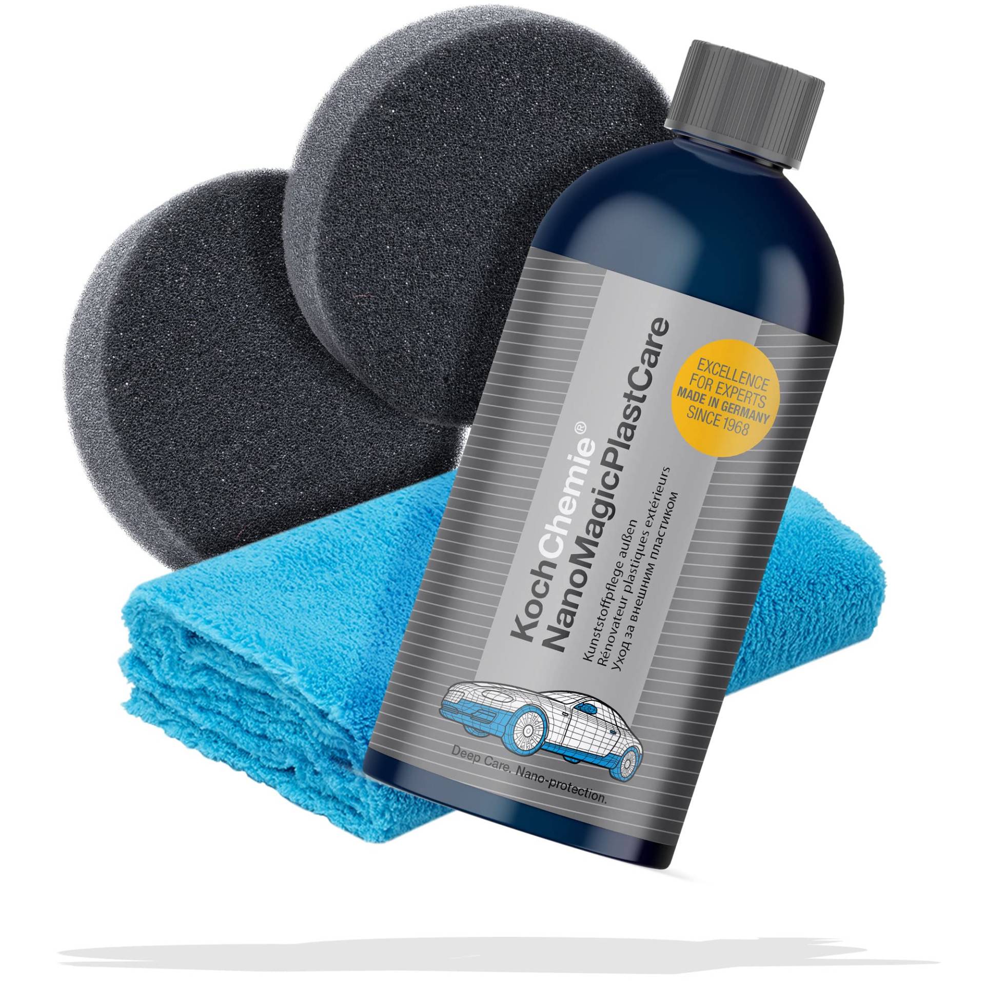 detailmate Kunststoff Pflege Set: Koch Chemie Nano Magic Plast Care Kunststoffpflege außen 500ml + Applikationsschwamm + extra Flauschiges Mikrofasertuch 40x40cm, 450 GSM detailmate Kunststoff Pflege Set: Koch Chemie Nano Magic Plast Care Kunststoffpflege außen 500ml + Applikationsschwamm + extra Flauschiges Mikrofasertuch 40x40cm, 450 GSM von detailmate