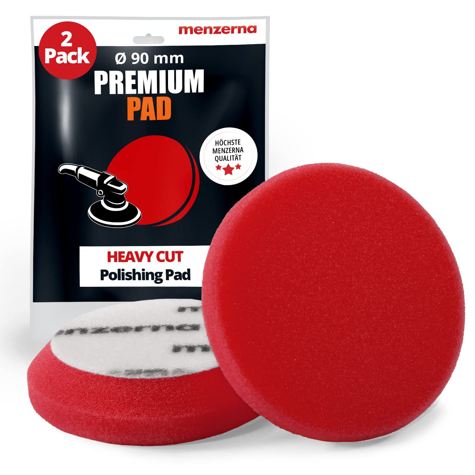 detailmate Menzerna Heavy Cut Foam Pad Polierschwamm hart Premium - 95 mm 3,5" - rot - 2 Stück + 1 Nitril - Schutzhandschuh von detailmate