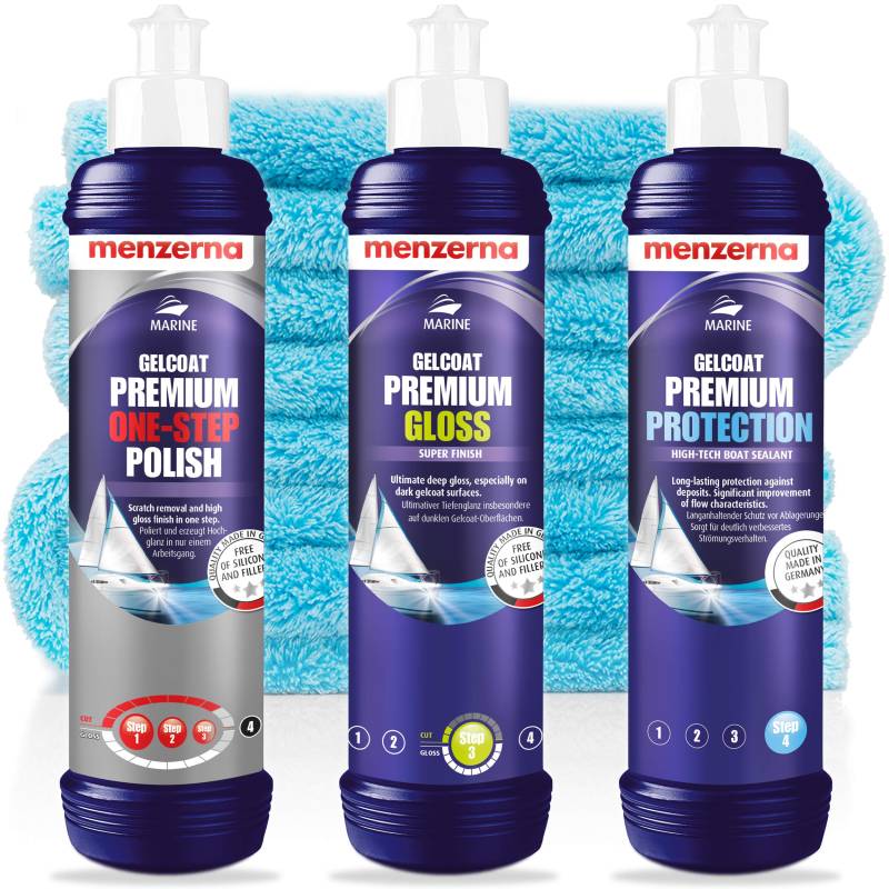 detailmate - Menzerna Premium Gelcoat Boots Politur Set Polish 250ml (One Step Polish + Gloss + Protect Set) von detailmate