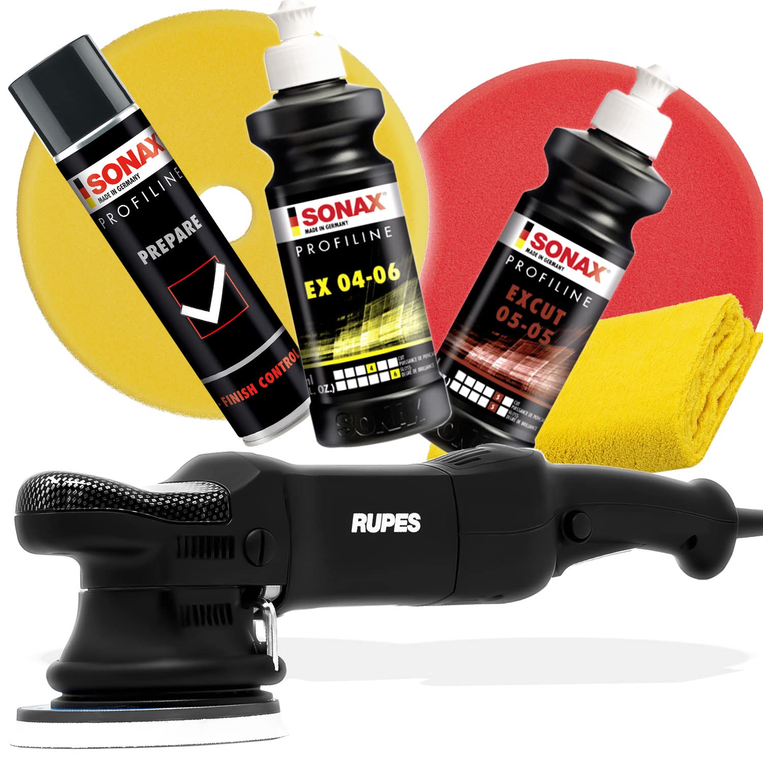 detailmate Polier Set: Rupes Exzenter Poliermaschine LHR15 ES + SONAX ProfiLine Polituren & Prepare Lackreiniger + Polierpads 150mm + 3M Band + Poliertuch - Profi Politur Auto & Motorrad Lack detailmate Polier Set: Rupes Exzenter Poliermaschine LHR15 ES + SONAX ProfiLine Polituren & Prepare Lackreiniger + Polierpads 150mm + 3M Band + Poliertuch - Profi Politur Auto & Motorrad Lack von detailmate