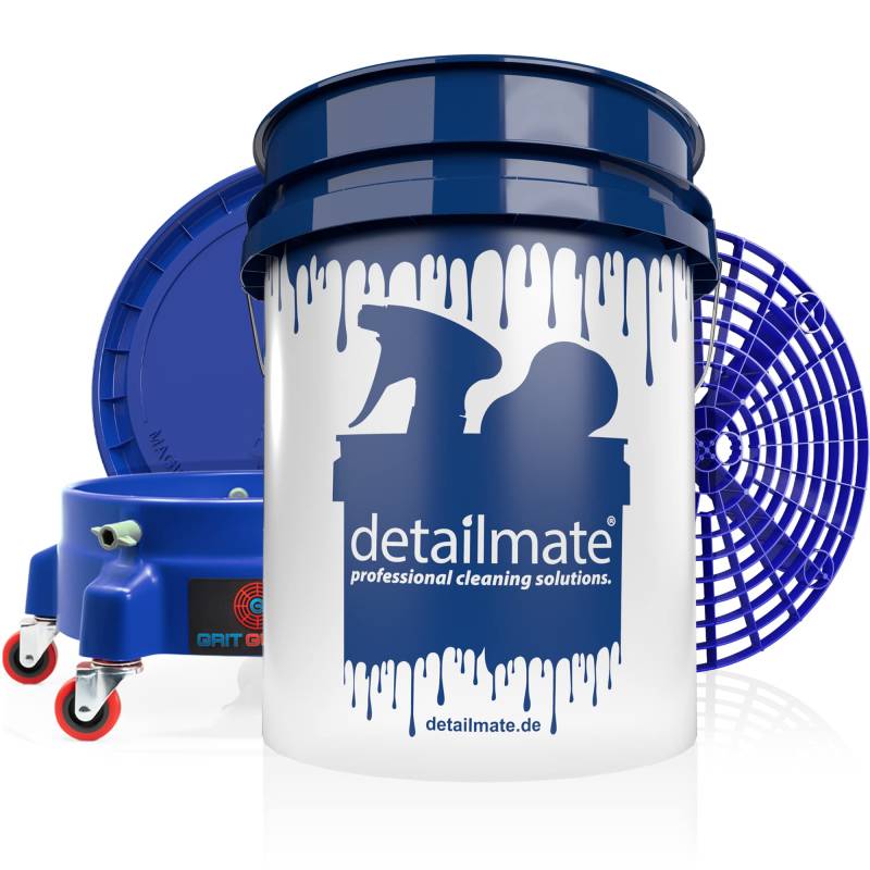 detailmate Profi Autowäsche Set - Wascheimer 5 GAL 20l für Auto, Motorrad, Caravan, Boote - schonende Handwäsche - mit GritGuard Schmutzeinsatz Dirt Trap/Grit Guard Eimer Dolly Rollwagen von detailmate