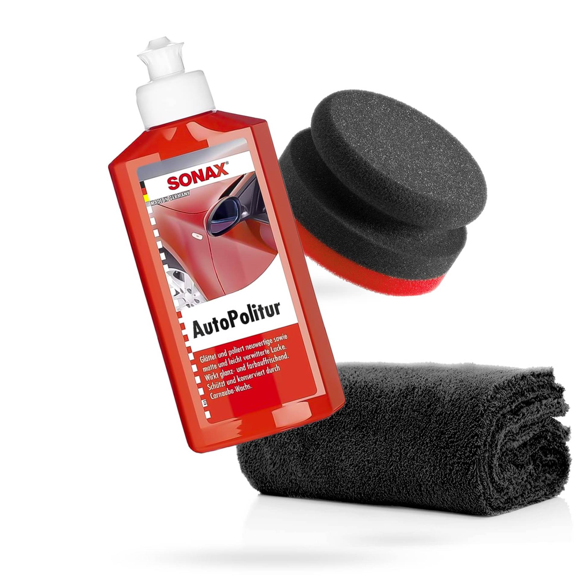detailmate SONAX Handpolier Set - SONAX Autopolitur für Bunt- und Metalliclacke 250ml + Handpolierschwamm Puck im Verbundaufbau hart Ø90/50mm Edgeless Superflausch Mikrofaser Poliertuch detailmate SONAX Handpolier Set - SONAX Autopolitur für Bunt- und Metalliclacke 250ml + Handpolierschwamm Puck im Verbundaufbau hart Ø90/50mm Edgeless Superflausch Mikrofaser Poliertuch von detailmate
