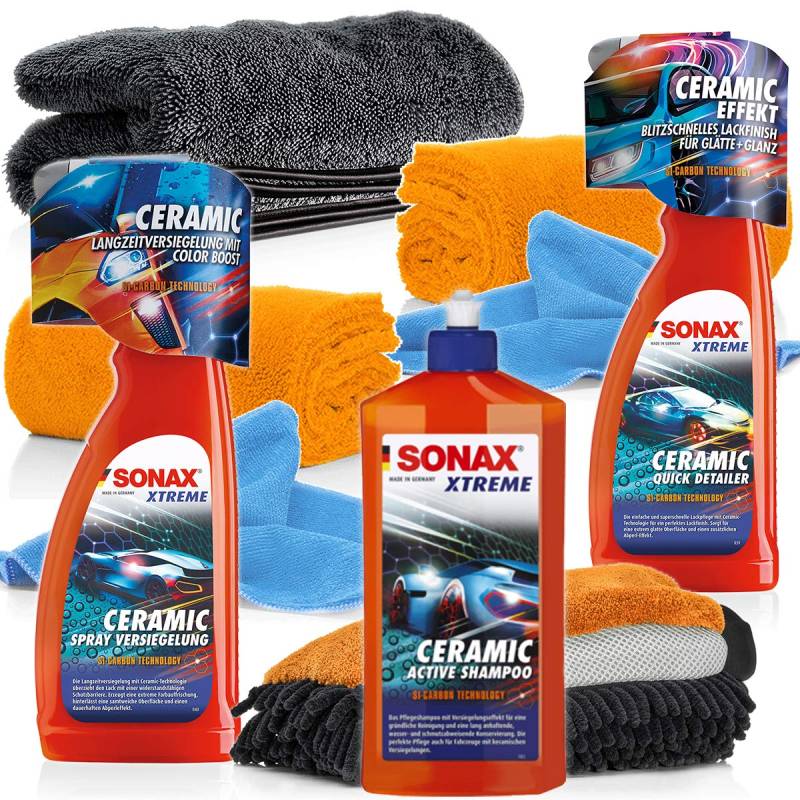detailmate SONAX Xtreme Ceramic Set: Sonax: Ceramic Sprayversiegelung 750ml + Ceramic QuickDetailer + Ceramic ActiveShampoo 500ml 3in1 Waschhandschuh + Trockentuch + 4 Mikrofasertücher von detailmate