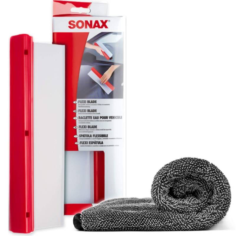 detailmate Auto Trockenset: SONAX Flexiblade Wasser-Abzieher + saugstarkes lackschonendes Mikrofasertuch Trockentuch mit 1000GSM von detailmate