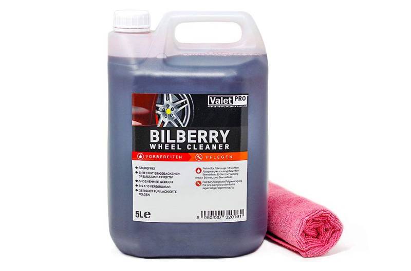 detailmate Valet Pro Bilberry Wheel Cleaner 5 Liter Kanister - Felgenreiniger Konzentrat Mikrofasertuch 40x40cm von detailmate